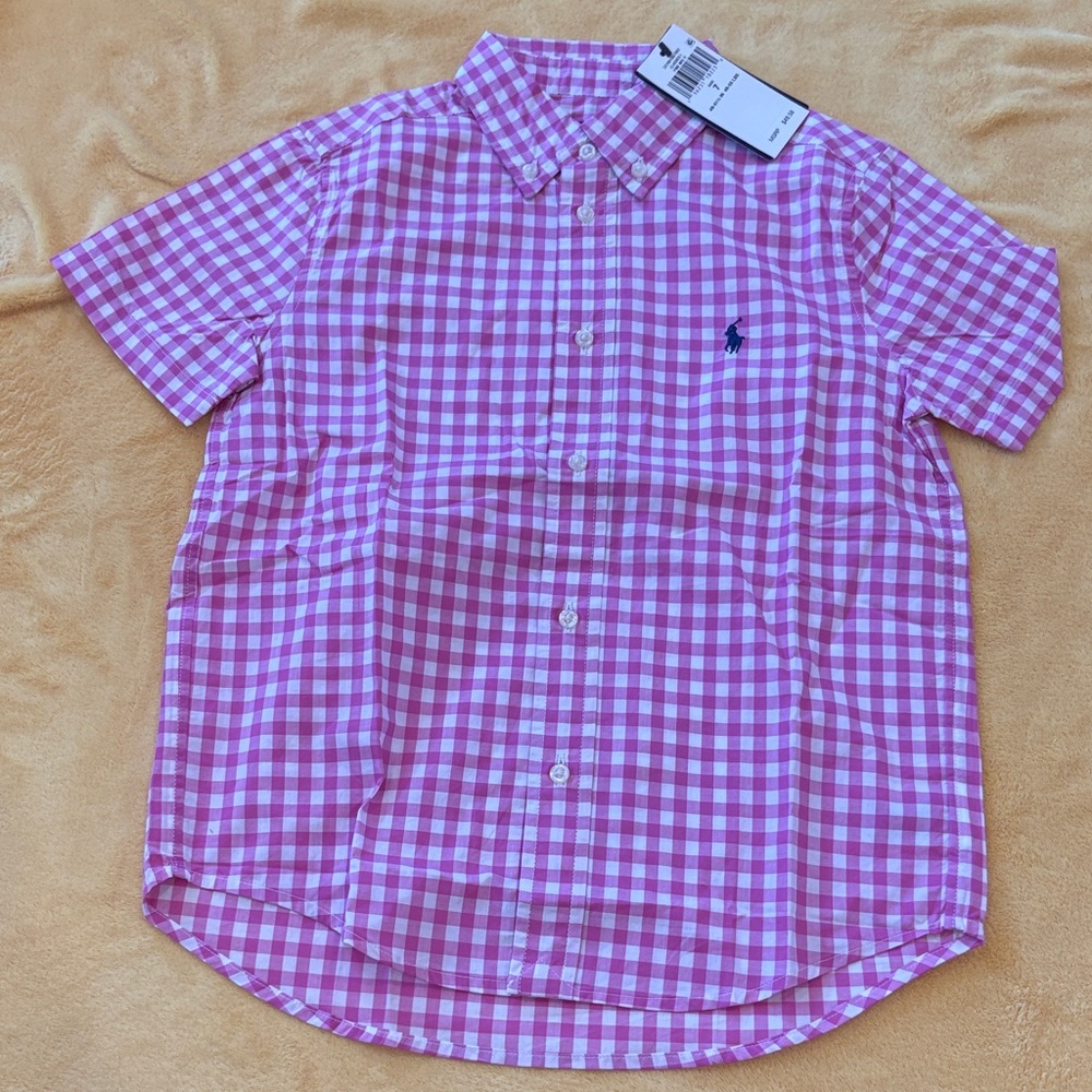 BNWT Polo Ralph Lauren Boys Button Up Short Sleeve Top Size 7